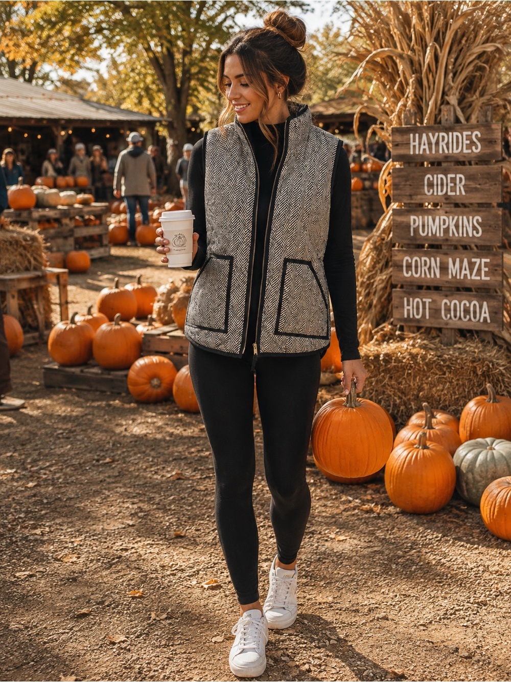 J. Crew Black & Gray Herringbone Quilted Vest